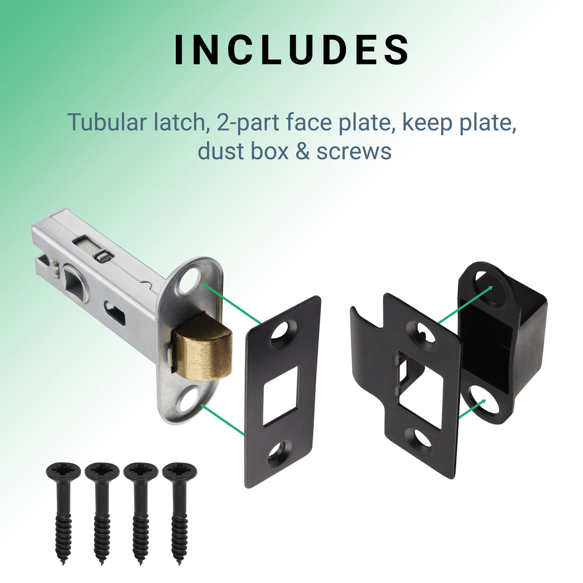 2.5 inch/64mm Tubular Latch Bolt Through - 44mm Backset - Black - tradefit