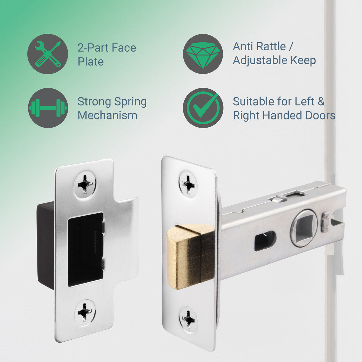 2.5 inch/64mm Bolt Through Tubular Latch - 44mm Backset - Polished Chrome - tradefit
