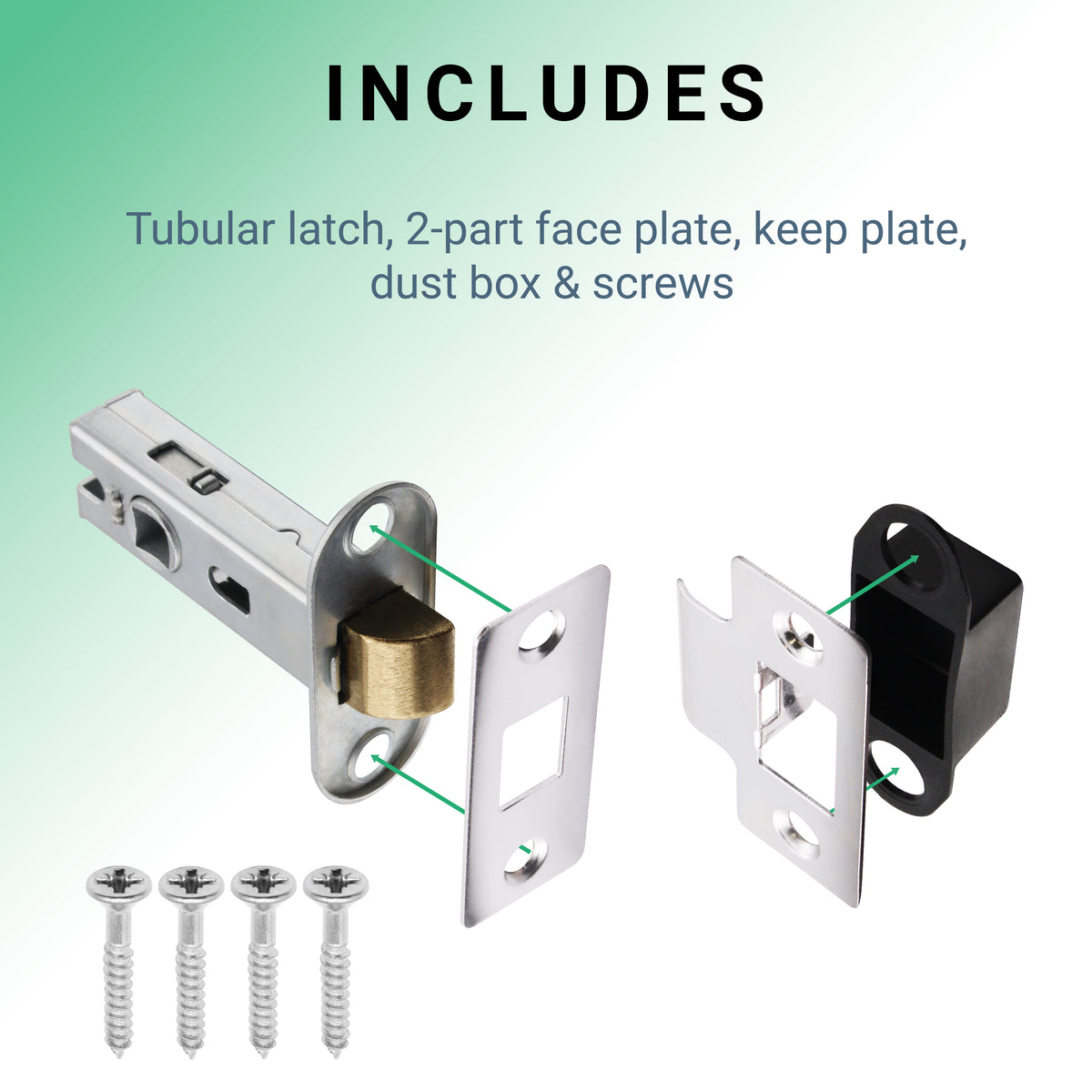 2.5 inch/64mm Bolt Through Tubular Latch - 44mm Backset - Polished Chrome - tradefit