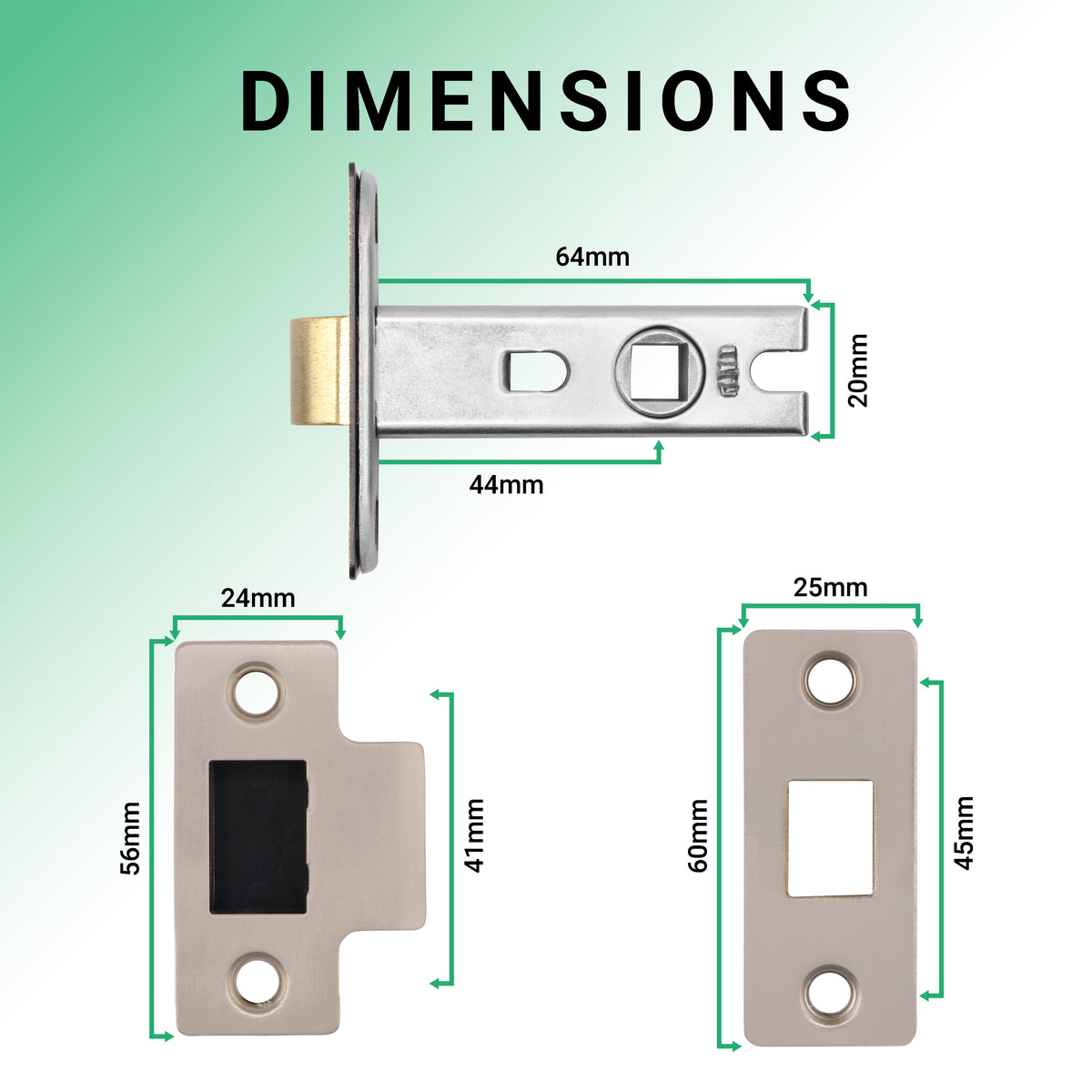2.5 inch/64mm Tubular Latch Bolt Through - 44mm Backset - Satin Nickel - tradefit