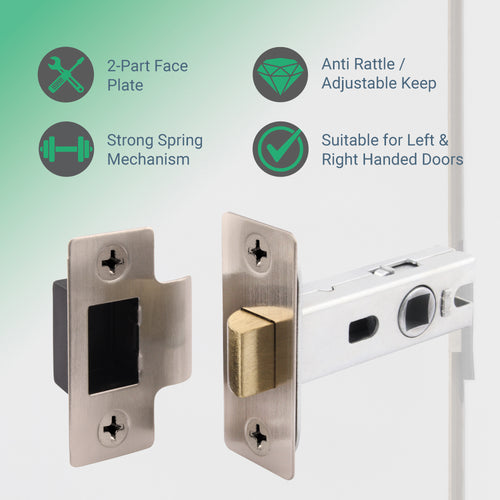 2.5 inch/64mm Tubular Latch Bolt Through - 44mm Backset - Satin Nickel - tradefit