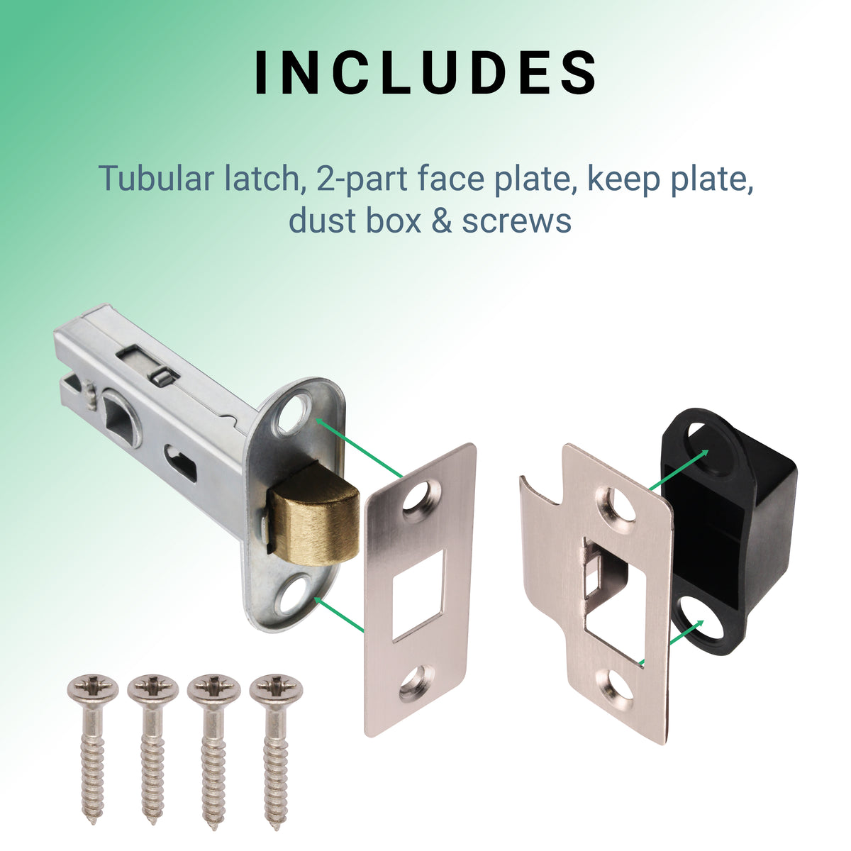 2.5 inch/64mm Tubular Latch Bolt Through - 44mm Backset - Satin Nickel - tradefit