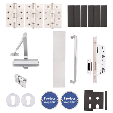 Fire Door Kit - Corridor Locking Door - Medium Duty - Satin Aluminium - tradefit