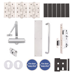 Fire Door Kit - Corridor Locking Door - Medium Duty - Satin Aluminium - tradefit