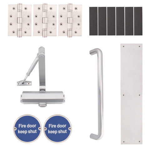Fire Door Kit - Corridor Non Locking Door - Medium Duty - Satin Aluminium - tradefit