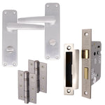 Aluminium Lever Door Handle Bathroom Kit Pack - 153 x 40mm - Satin Aluminium - tradefit - 1