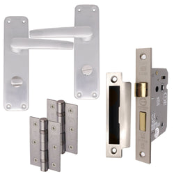 Aluminium Lever Door Handle Bathroom Kit Pack - 153 x 40mm - Satin Aluminium - tradefit