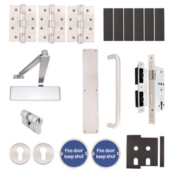 Fire Door Kit - Corridor Locking Door - Medium Duty - Double Cylinder Keyed Differ - Satin Stainless Steel - tradefit