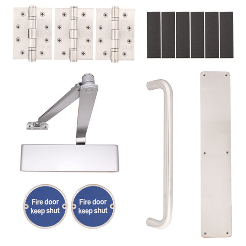 Fire Door Kit - Corridor Non Locking Door - Medium Duty - Satin Stainless Steel - tradefit