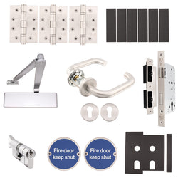 Fire Door Kit - Office Locking Door - Medium Duty - Cylinder & Turn Keyed Differ - Satin Stainless Steel - tradefit