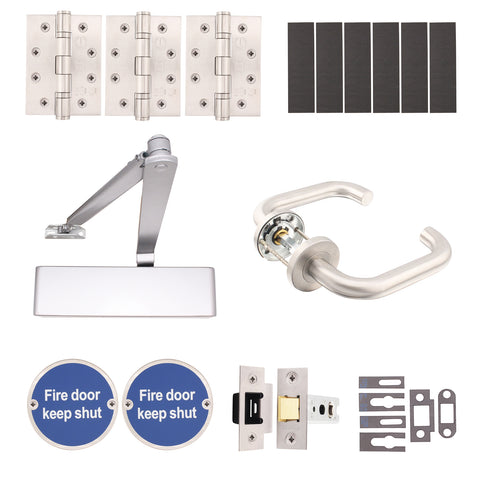 Fire Door Kit - Office Non Locking Door - Medium Duty - Satin Stainless Steel - tradefit