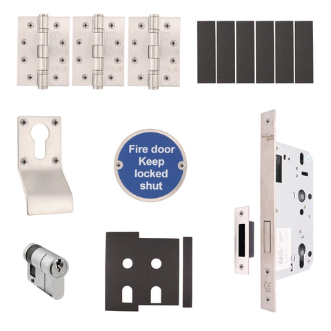 Fire Door Kit - Service Riser Cupboard Locking Door - Medium Duty - Satin Stainless Steel - tradefit