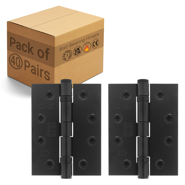 Black Fire Door Hinges – 4 Inch/102mm – Grade 11 Steel Ball Bearing – Pack of 40 Pairs - tradefit - Featured Image
