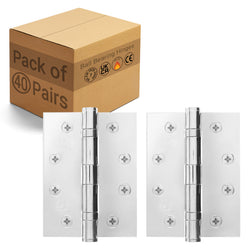 Polished Chrome Fire Door Hinges – 4 Inch/102mm – Grade 11 Steel Ball Bearing – Pack of 40 Pairs - tradefit