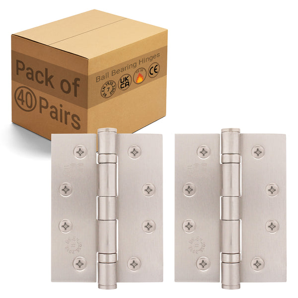 Satin Nickel Fire Door Hinges – 4 Inch/102mm – Grade 11 Steel Ball Bearing – Pack of 40 Pairs - tradefit - Featured Image