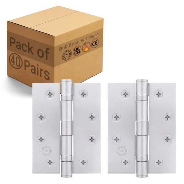 Satin Chrome Fire Door Hinges – 4 Inch/102mm – Grade 11 Steel Ball Bearing – Pack of 40 Pairs - tradefit - Featured Image