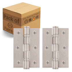 Satin Nickel Fire Door Hinges - 3 Inch/76mm - Grade 7 Steel Ball Bearing - Pack of 50 Pairs - tradefit