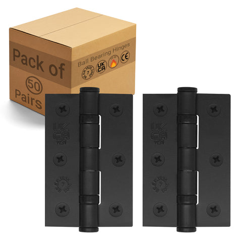 Black Fire Door Hinges - 3 Inch/76mm - Grade 7 Steel Ball Bearing - Pack of 50 Pairs - tradefit