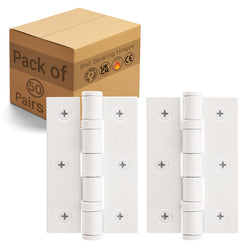 White Fire Door Hinges - 3 Inch/76mm - Grade 7 Steel Ball Bearing - Pack of 50 Pairs - tradefit
