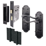 Ashtead Antique Black Iron Door Handle Pack - 80mm Bathroom Lock - 76mm Hinges - tradefit - 1
