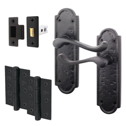 Ashtead Antique Black Iron Door Handle Pack - 76mm Latch - 76mm Hinges - tradefit