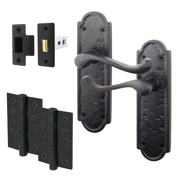 Ashtead Antique Black Iron Door Handle Pack - 76mm Latch - 76mm Hinges - tradefit - Featured Image