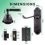 Ashtead Antique Black Iron Door Handle Pack - 64mm Latch - 76mm Hinges - tradefit - 3