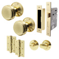 Victorian Ringed Polished Brass Mortice Door Knob Kit - 80mm Bathroom Lock