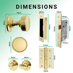 Victorian Ringed Polished Brass Mortice Door Knob Kit - 80mm Bathroom Lock - tradefit - 3