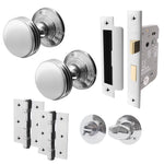 Victorian Ringed Polished Chrome Mortice Door Knob Kit - 80mm Bathroom Lock - 76mm Hinges - tradefit - 1