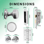 Victorian Ringed Polished Chrome Mortice Door Knob Kit - 80mm Bathroom Lock - 76mm Hinges - tradefit - 3
