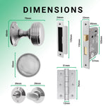 Victorian Ringed Satin Chrome Mortice Door Knob Kit - 80mm Bathroom Lock - 76mm Hinges - tradefit - 3