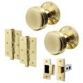 Victorian Ringed Polished Brass Mortice Door Knob Kit - 76mm Latch