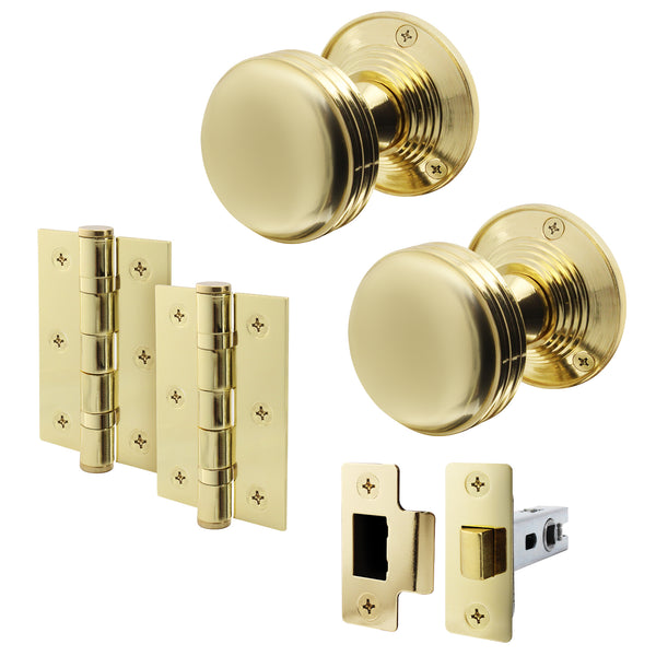 Victorian Ringed Polished Brass Mortice Door Knob Kit - 76mm Latch - tradefit - Featured Image