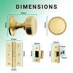Victorian Ringed Polished Brass Mortice Door Knob Kit - 76mm Latch - tradefit - 3