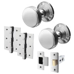 Victorian Ringed Polished Chrome Mortice Door Knob Kit - 76mm Latch - tradefit - 1