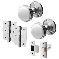 Victorian Ringed Polished Chrome Mortice Door Knob Kit - 76mm Latch - tradefit