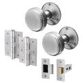 Victorian Ringed Satin Chrome Mortice Door Knob Kit - 76mm Latch - 76mm Hinges
