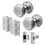 Victorian Ringed Satin Chrome Mortice Door Knob Kit - 76mm Latch - 76mm Hinges - tradefit - 1