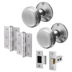 Victorian Ringed Satin Chrome Mortice Door Knob Kit - 76mm Latch - 76mm Hinges - tradefit
