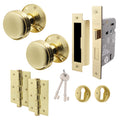 Victorian Ringed Polished Brass Mortice Door Knob Kit - 80mm Sashlock