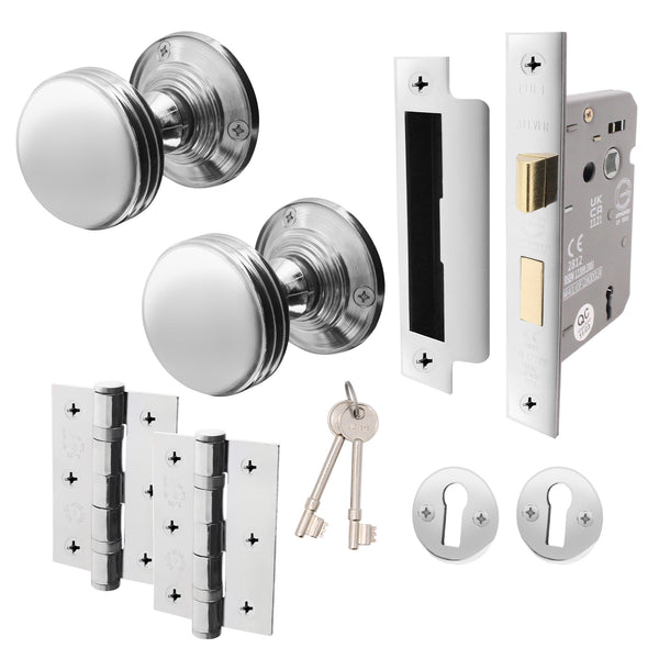 Victorian Ringed Polished Chrome Mortice Door Knob Kit - 80mm Sashlock - tradefit - Featured Image