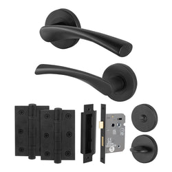 Nola Matt Black Lever on Rose Door Handle Pack - 64mm Bathroom - tradefit