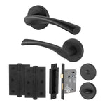 Nola Matt Black Lever on Rose Door Handle Pack - 80mm Bathroom Lock - tradefit - 1