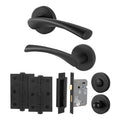 Nola Matt Black Door Handle Bathroom Kit - Lever on Rose 80mm Bathroom Lock