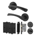 Nola Matt Black Door Handle Bathroom Kit - Lever on Rose 64mm Bathroom Lock