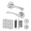 Nola Polished Chrome Lever on Rose Door Handle Pack - 64mm Bathroom Lock