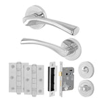 Nola Polished Chrome Lever on Rose Door Handle Pack - 80mm Bathroom Lock - tradefit - 1