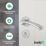 Nola Polished Chrome Lever on Rose Door Handle Pack - 80mm Bathroom Lock - tradefit - 4