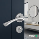 Nola Polished Chrome Lever on Rose Door Handle Pack - 64mm Bathroom Lock - tradefit - 6